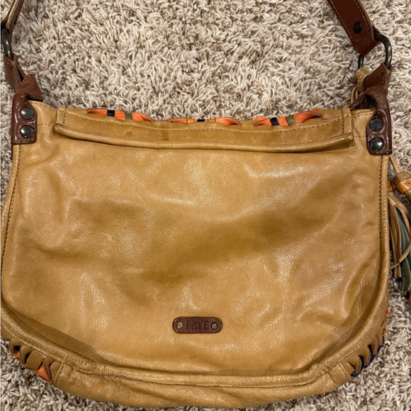 Women’s Frye Woven Leather Crossbody Messenger Multi-Color Western Tassel Bag - Picture 8 of 13